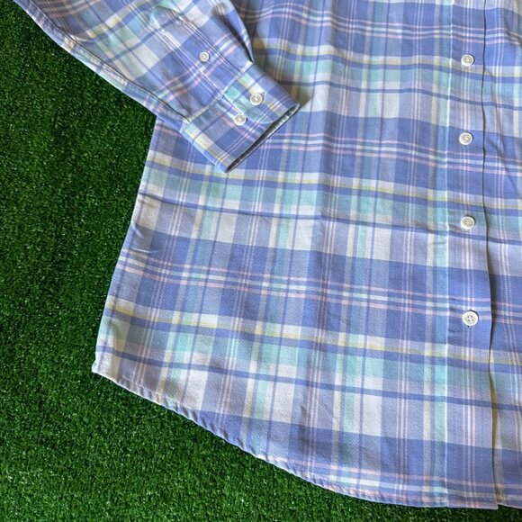 Cabin Creek Boys Button Down Oxford Shirt Pastel Plaid Wrinkle Free Size 12T - Picture 4 of 10